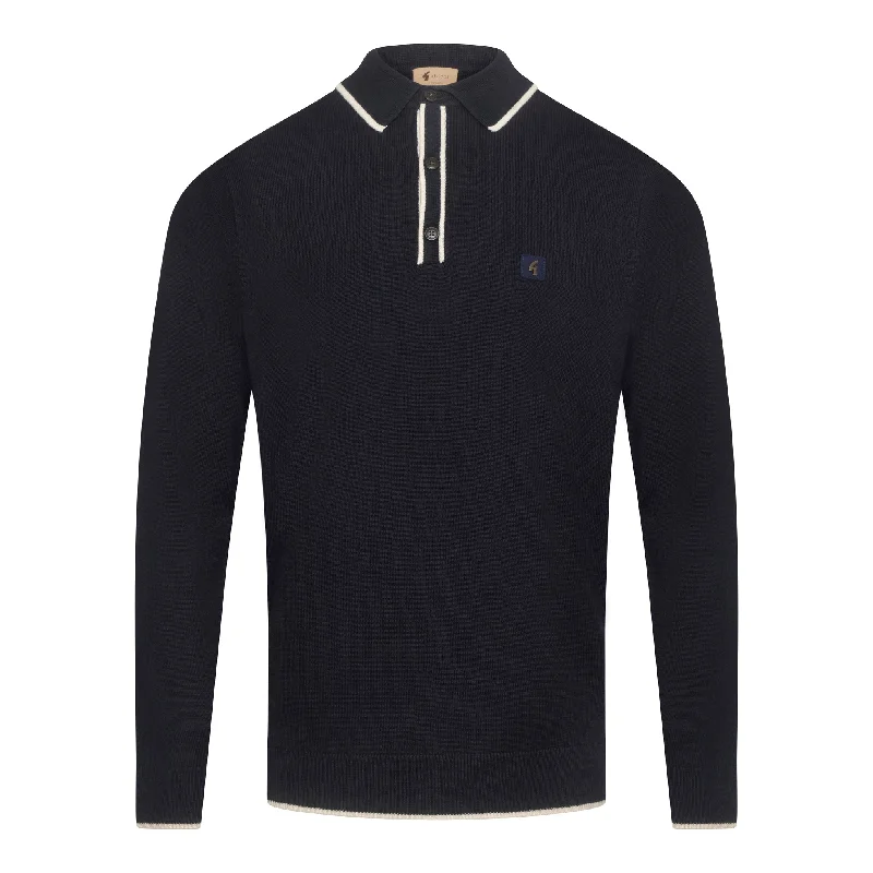 Gabicci Vintage Lineker Knitted Polo Shirt Navy