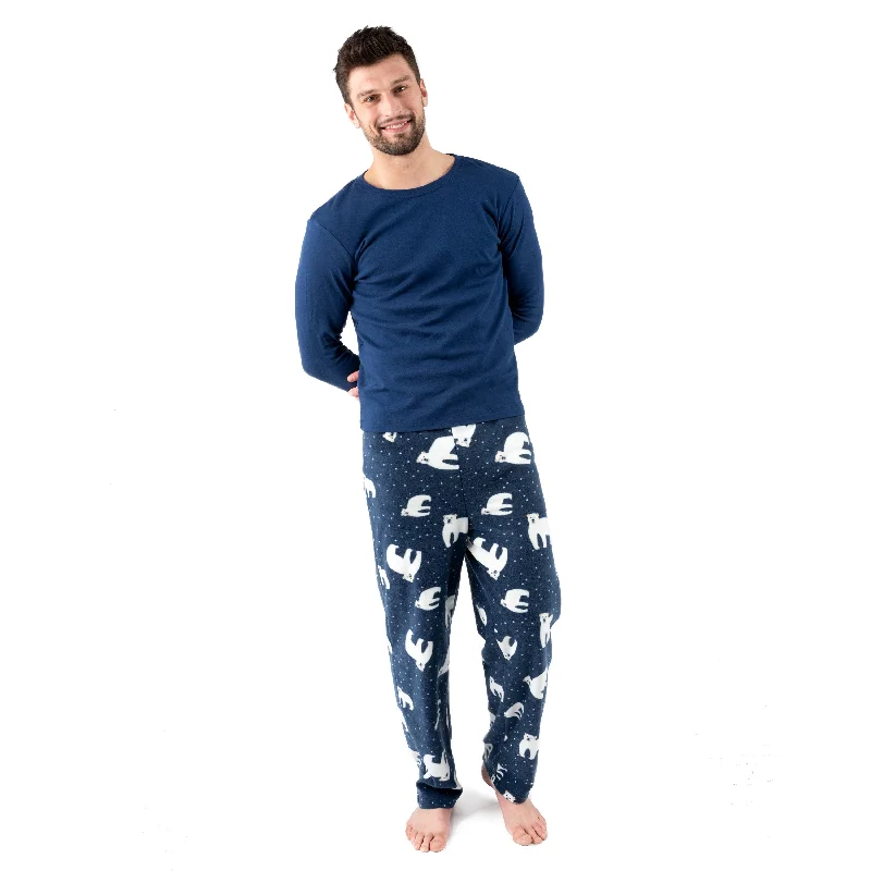 Christmas Mens Cotton Top and Fleece Pant Pajamas Bear