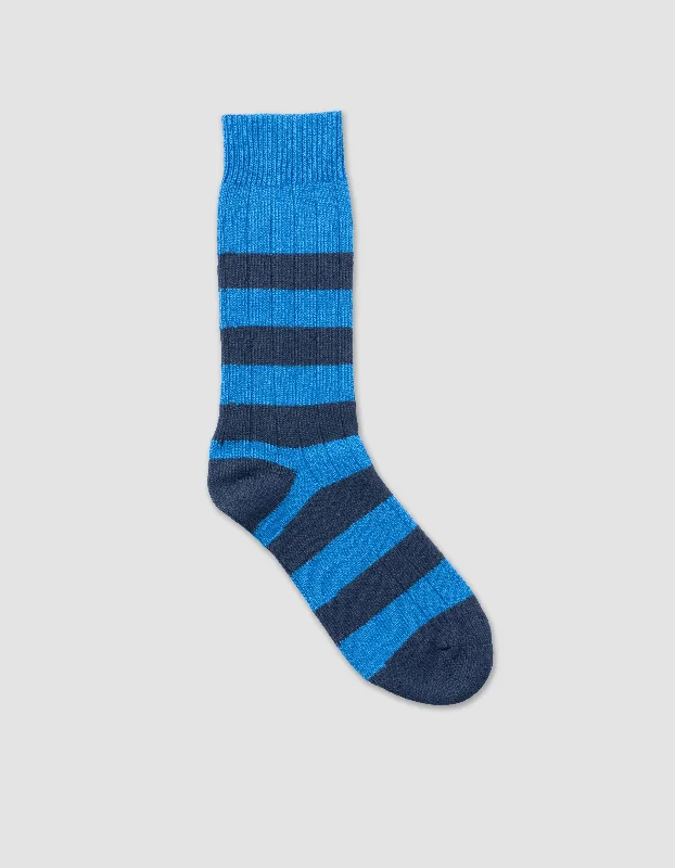 RUGBY STRIPE ORGANIC COTTON MID CALF SOCK -  BLUE