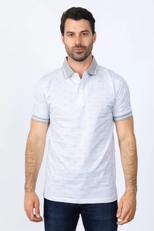 Mens Premium Cotton White Polo Shirt with Print