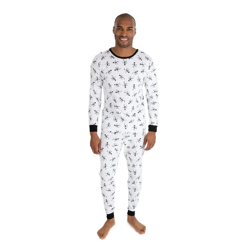 Mens Two Piece Cotton Pajamas Skeleton White