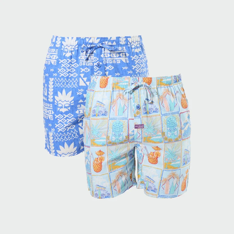 Men's Kahuna Wave Cotton Sleep Shorts 2 Pack - Blue