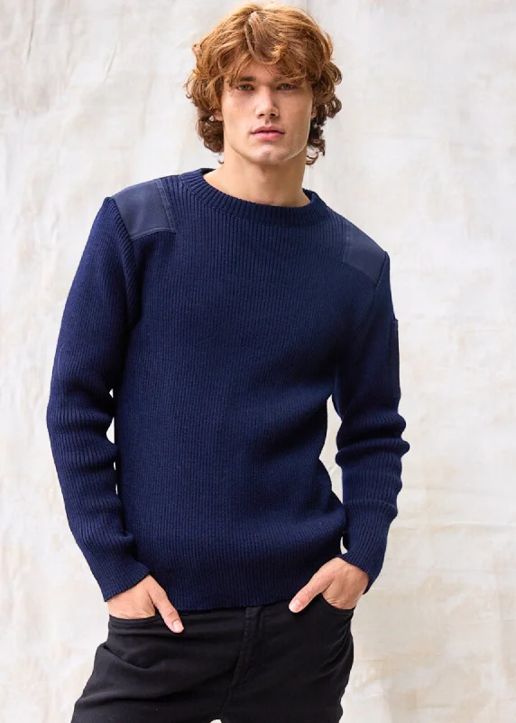 CONDOR II - Breton Sweater with Canvas Shoulder and Elbow Patches for Men | 100% Wool (NAVY)