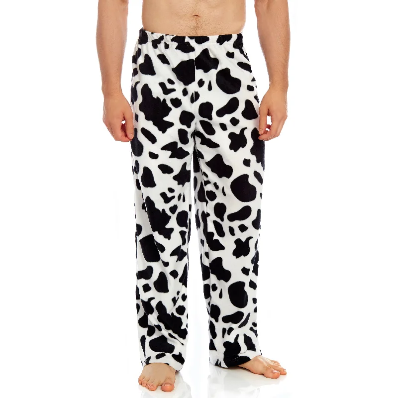 Mens Fleece Pajama Pants Cow Black