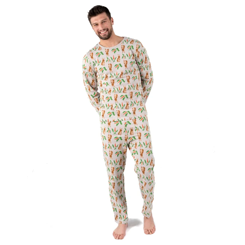 Mens Two Piece Cotton Loose Fit Pajamas Rabbit