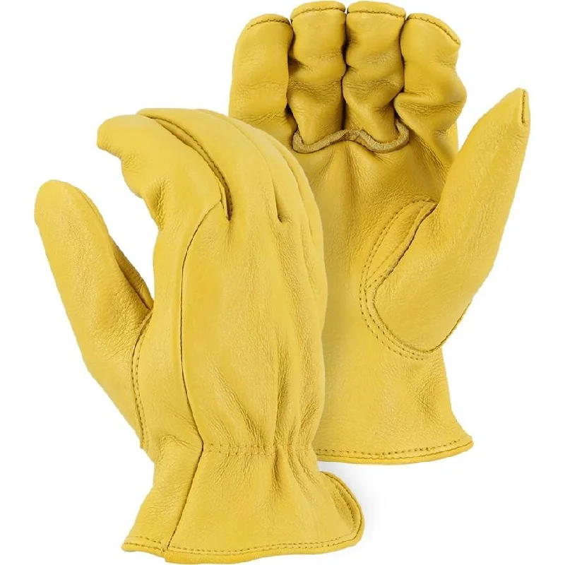 Leather Drivers Glove - Medium Weight A-Grade Elkskin, Keystone Thumb, Shirred Back, Majestic (PK 12 Pairs)