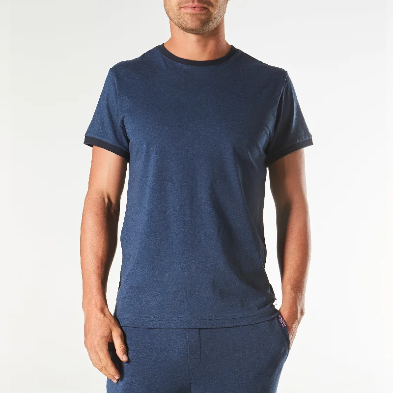 Men's Short Sleeve Contrast Cotton Sleep Tee - Denim Marle