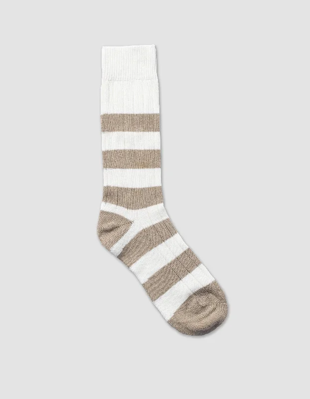 RUGBY STRIPE ORGANIC COTTON MID CALF SOCK -  CREAM