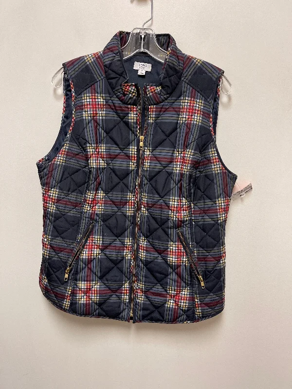 Vest Puffer & Quilted By Crown And Ivy In Plaid Pattern, Size: L