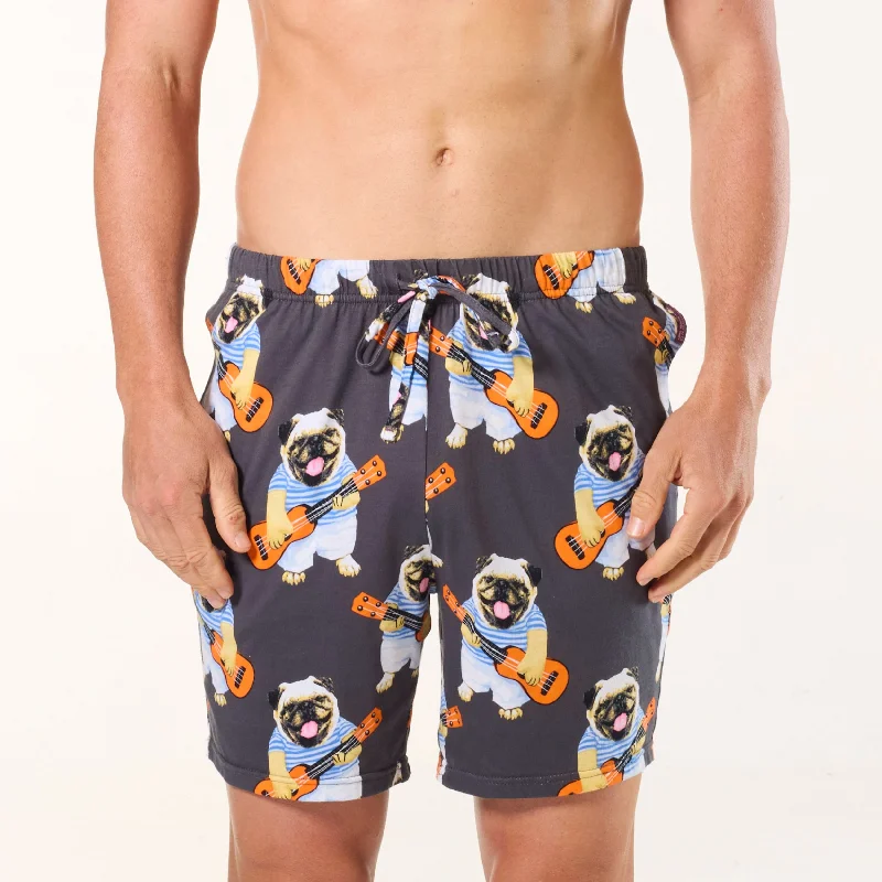 Men's Ukulele Pugs Cotton Knit Sleep Short - Charcoal