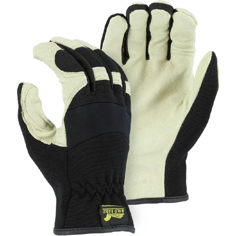 Shirred Slip-On Mechanics Gloves with Premium Grain Pigskin Leather Palm (PK 12 Pairs) - Majestic