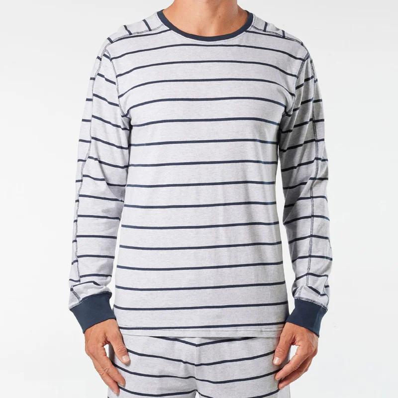 Men's Broad Stripe Cotton Long Sleeve Sleep Tee - Grey Marle