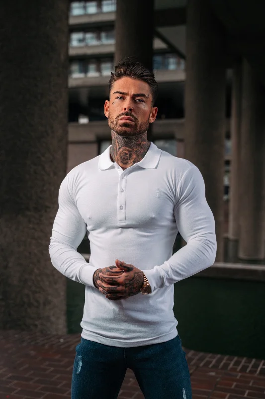 Father Sons Classic White Tonal  Polo Long Sleeve Shirt - FSH858