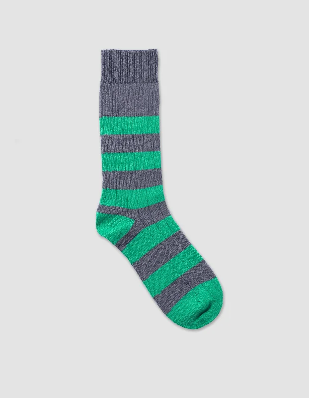 RUGBY STRIPE ORGANIC COTTON MID CALF SOCK -  DARK GREY