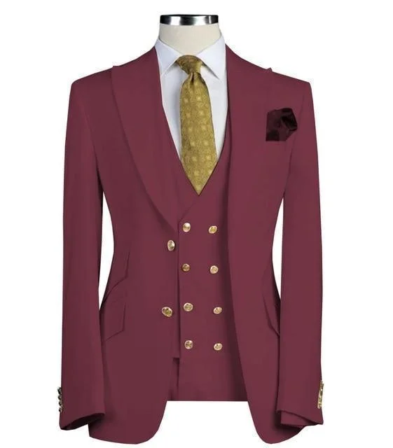 Men's Suits Three Piece Slim Fit Suit Maroon