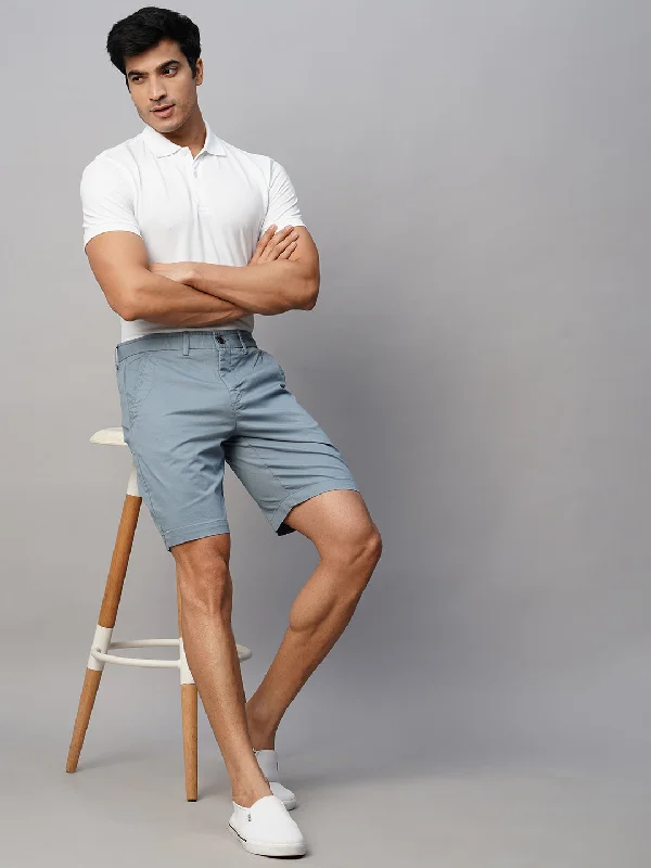 Men's Greyish Blue Cotton Lycra Regular Fit Shorts