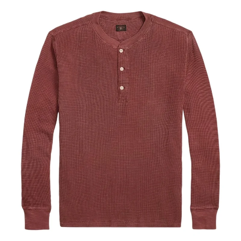 Garment-Dyed Waffle-Knit Henley Shirt Wine