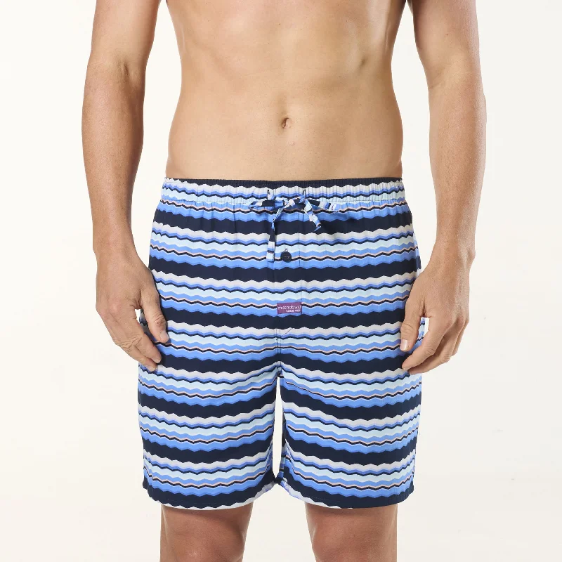 Men's Wave Stripe Cotton Sleep Shorts - Blue