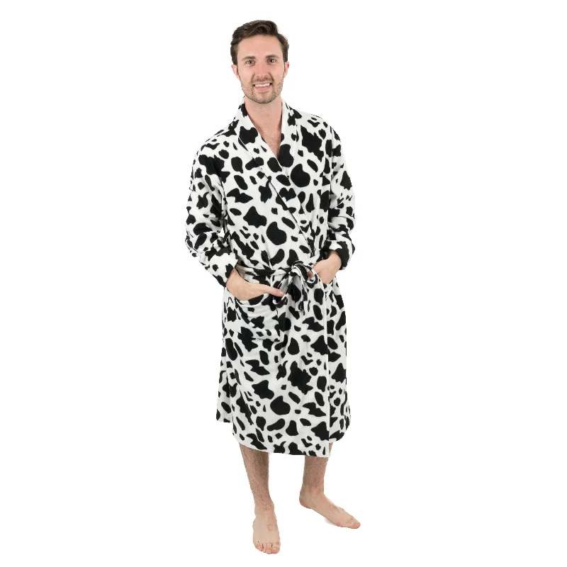 Mens Fleece Robe Cow Black