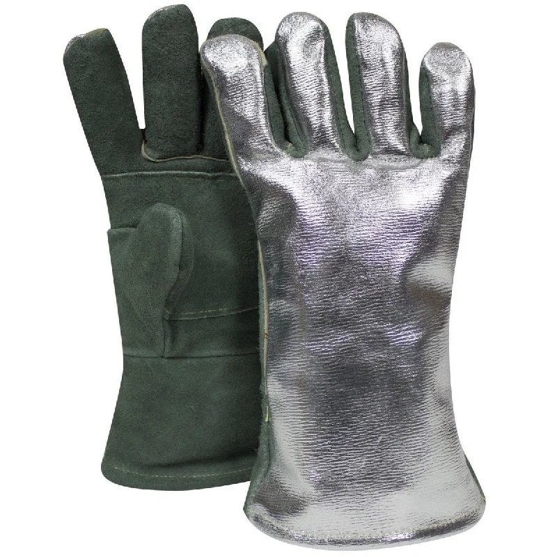 Aluminized Gloves - Leather Back and Palm, 13 In. Long, Wing Thumb, Extra Palm Patch