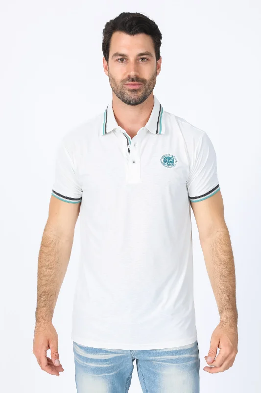 Mens Modern Fit Stretch Cotton White Polo