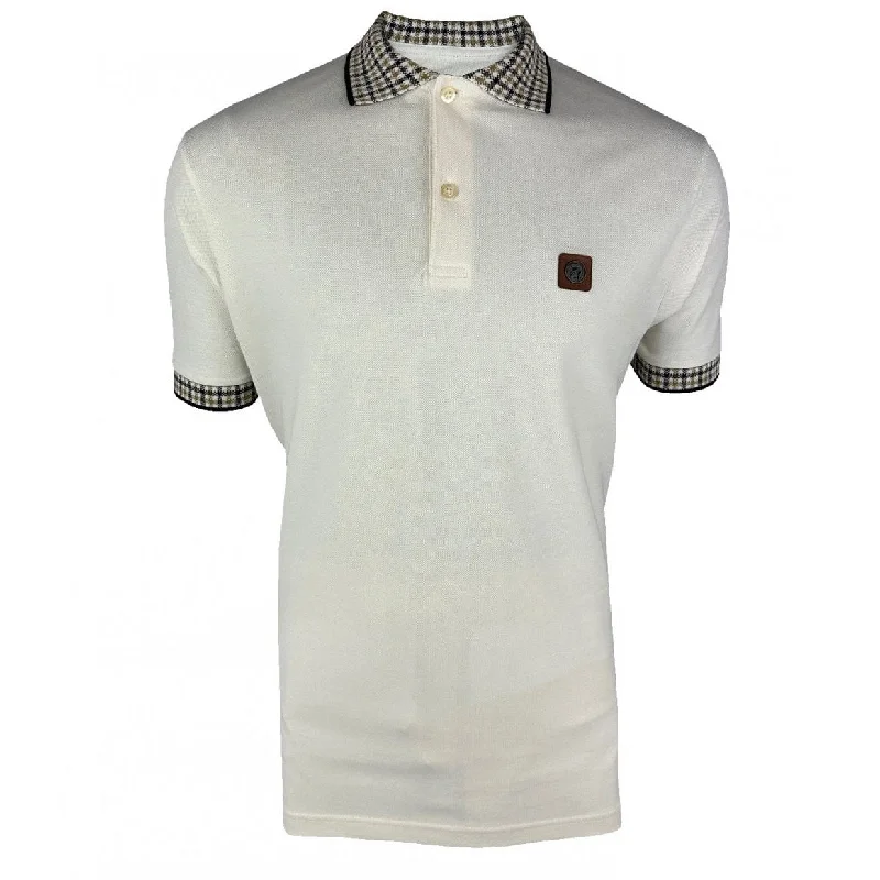 Trojan Gingham Trim Polo Shirt Ecru