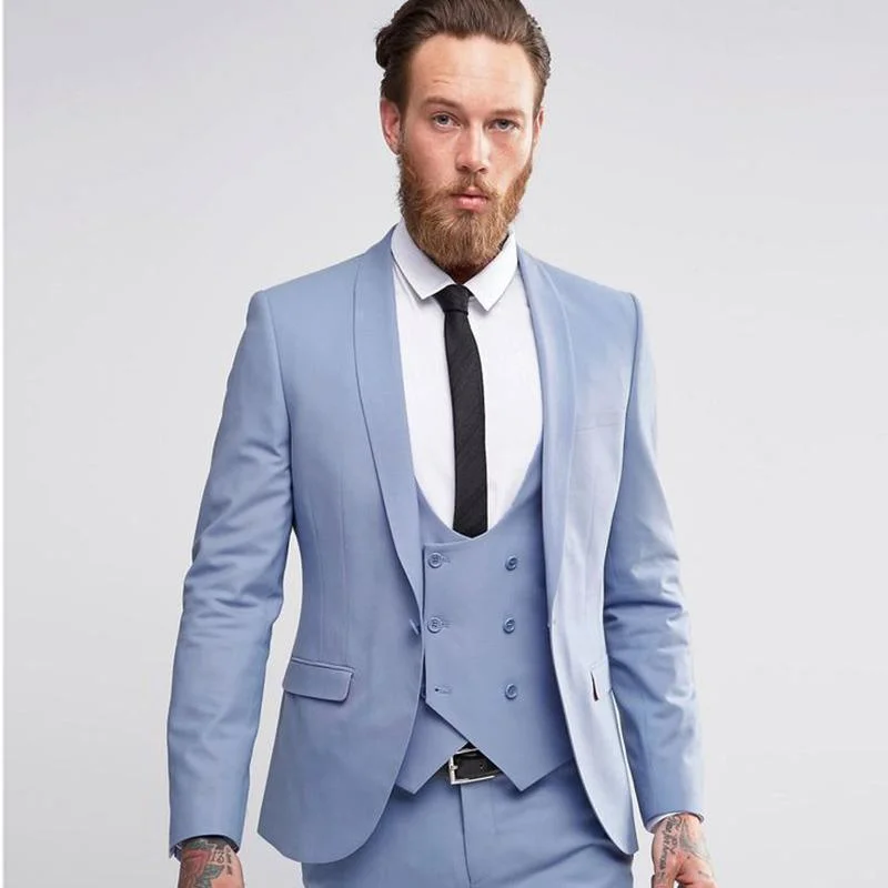 Three Piece Men's Suit Double Breasted Vest Wedding Suit