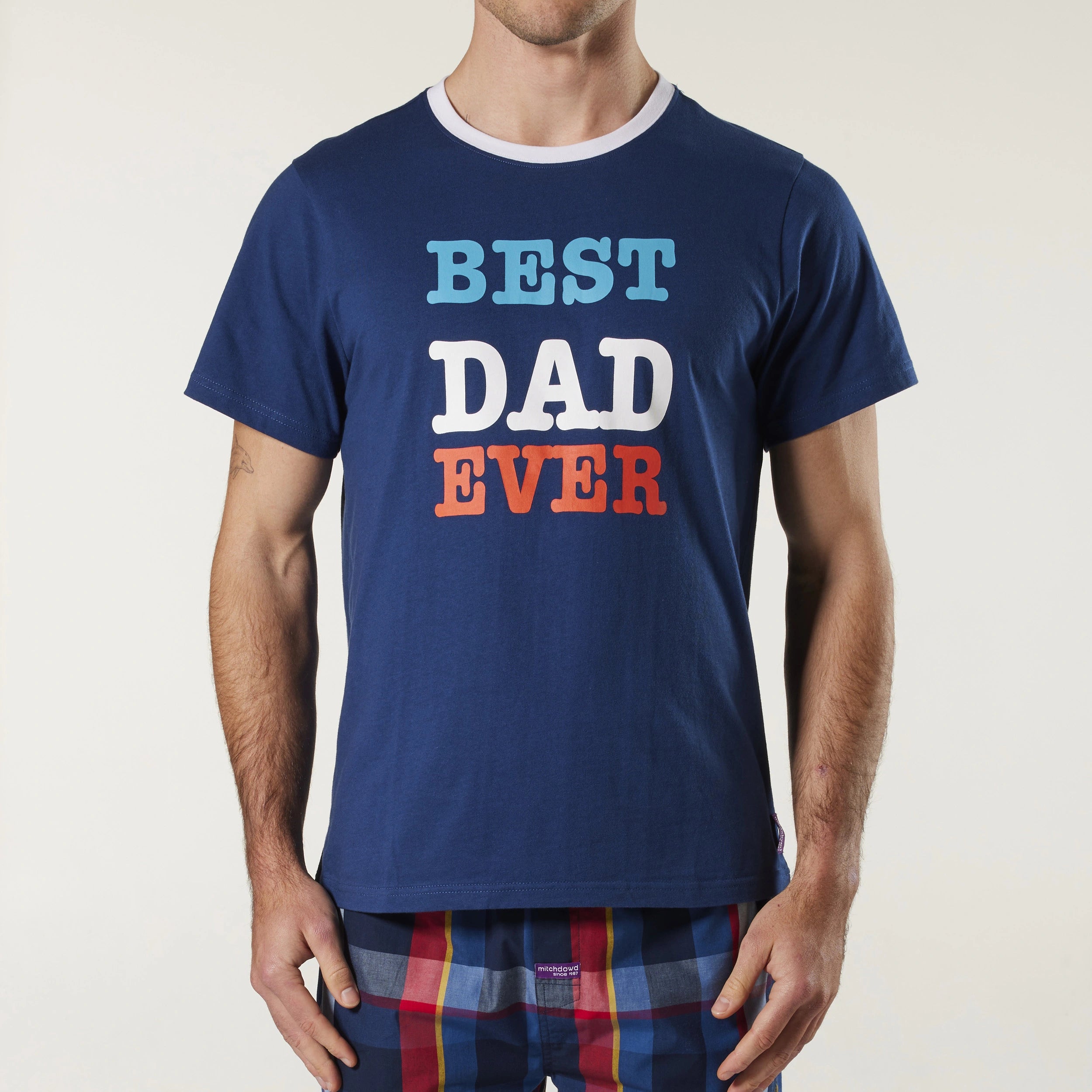 Men's Best Dad Ever Crew Neck Cotton Sleep Tee - Denim