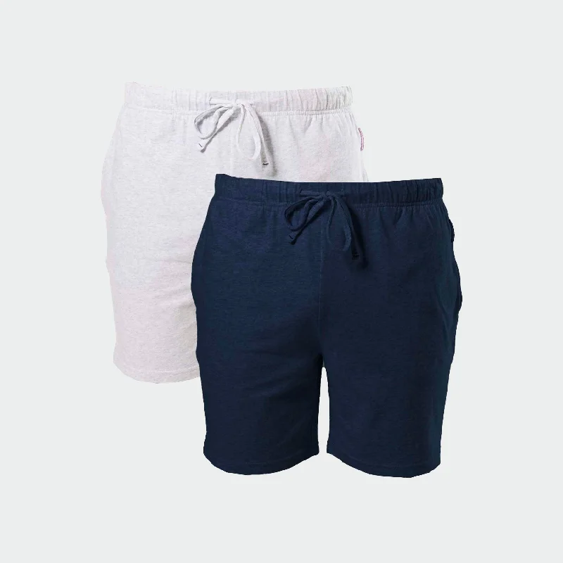 Men's Classic Slim Leg Cotton Knit Sleep Short 2 Pack - Navy & Grey Marle