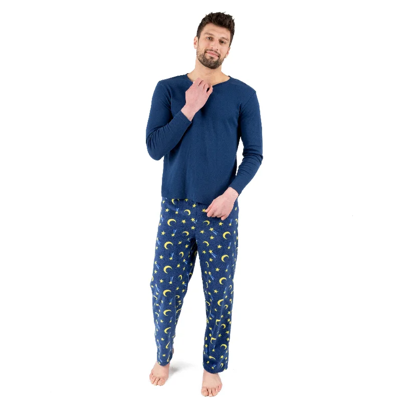 Mens Cotton Top and Fleece Pant Pajamas Moon