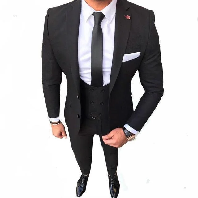 Elegant Men's Suit Three Piece Slim Fit Wedding Suit Black