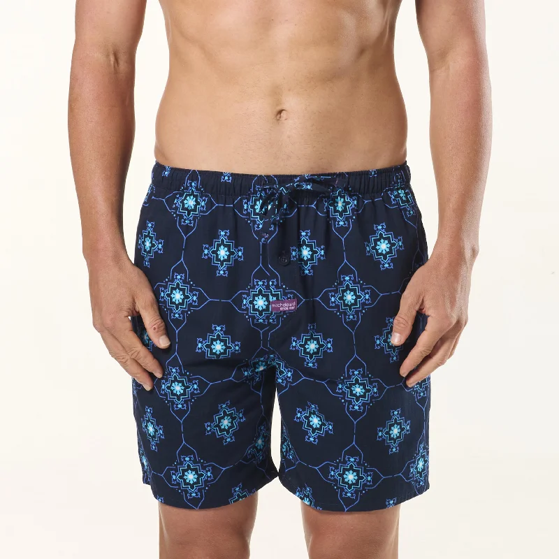 Men's Geo Tiles Cotton Sleep Shorts - Navy