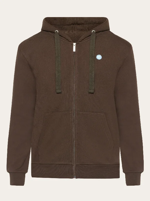 Zip hood kangaroo badge sweat - Demitasse (brown)