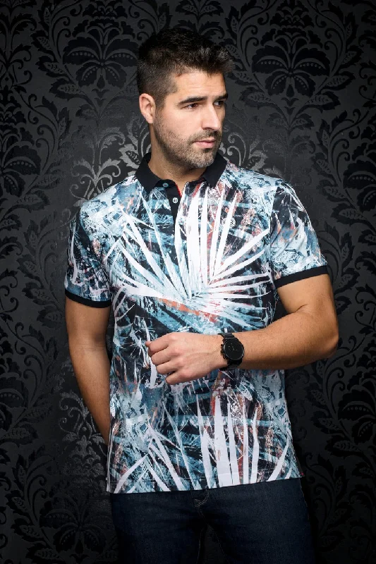 Au Noir Stretch Short-Sleeve Polos | Amazonia Navy Turquoise