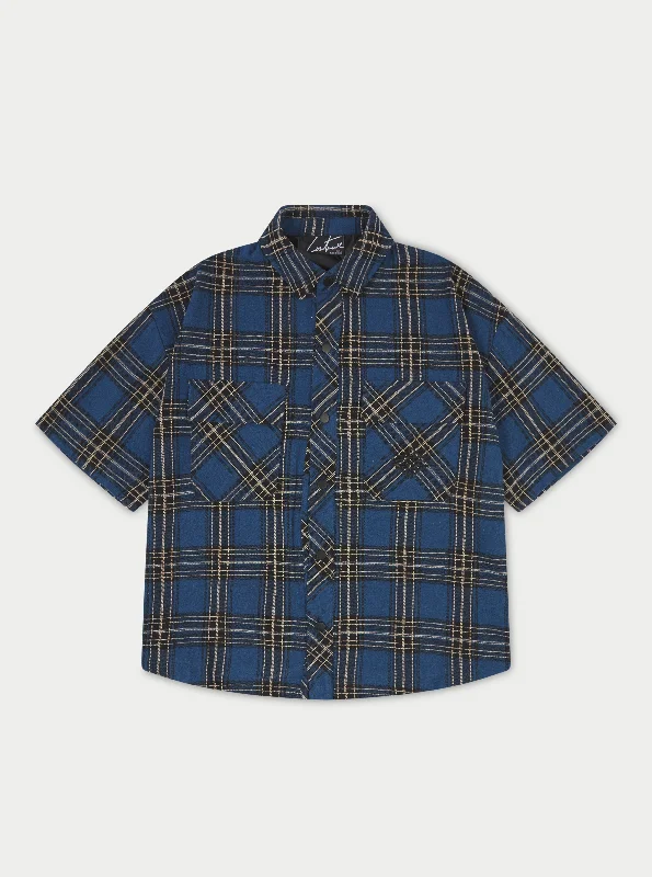 EMBLEM FLANNEL OVERSHIRT - BLUE