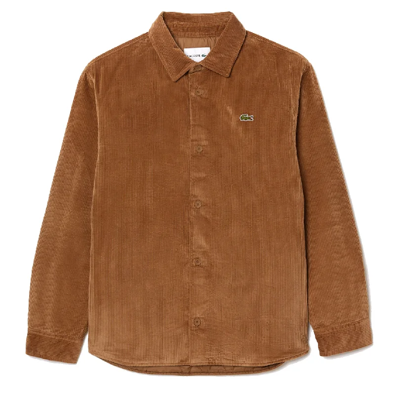 Lacoste Lightly Padded Cotton Velour Overshirt Brown