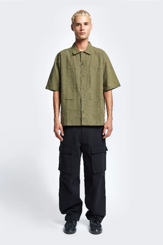 Map Seersucker Shirt Khaki