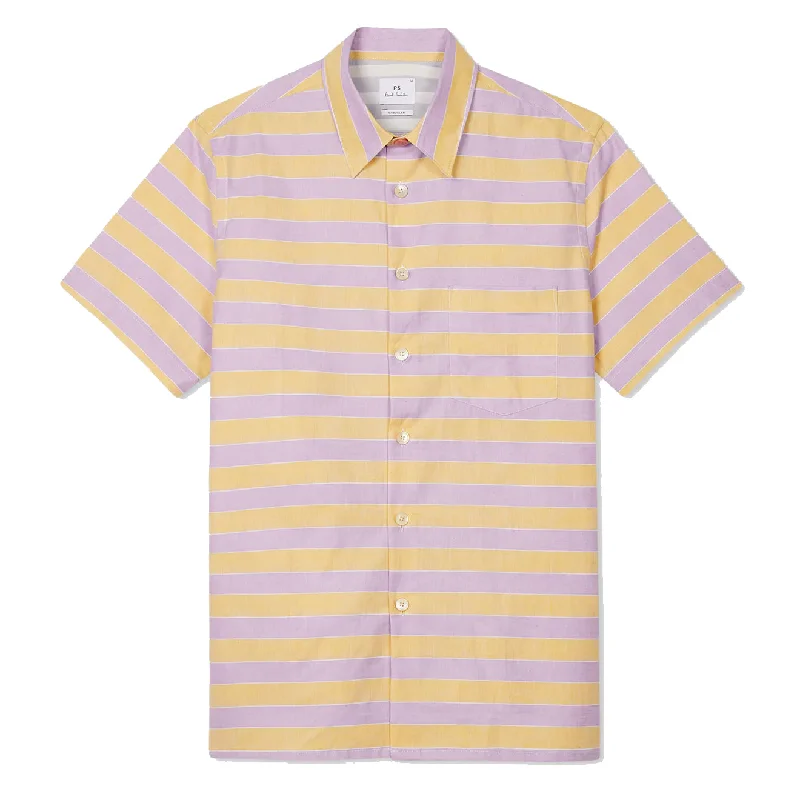 Paul Smith Stripe Cotton-Linen Shirt Purple and Yellow