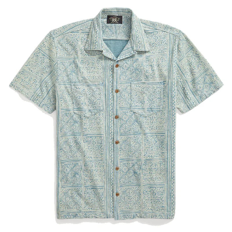 RRL by Ralph Lauren Print Indigo Jersey Camp Shirt Indigo/Cream