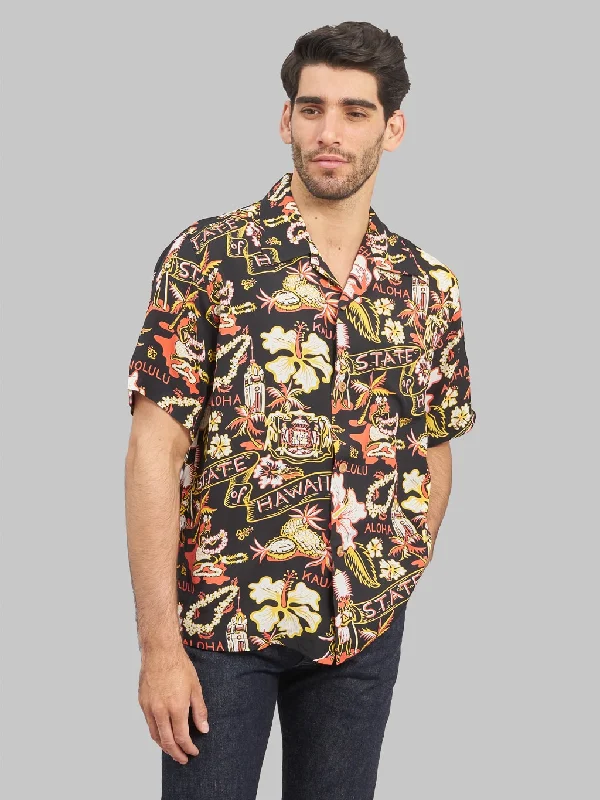 Sun Surf State Of Hawaii Hawaiian Shirt Black