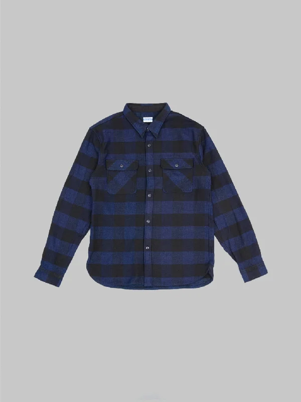 The Flat Head Indigo Block Check Flannel Shirt