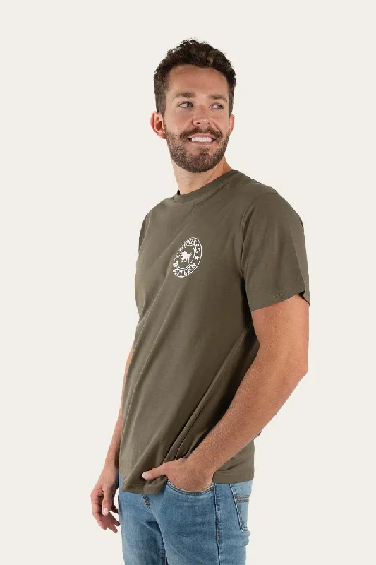 Signature Bull Mens Classic Fit T-Shirt - Military Green/White