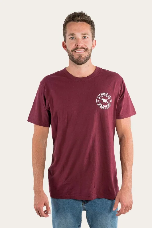 Signature Bull Mens Loose Fit T-Shirt - Burgundy/White