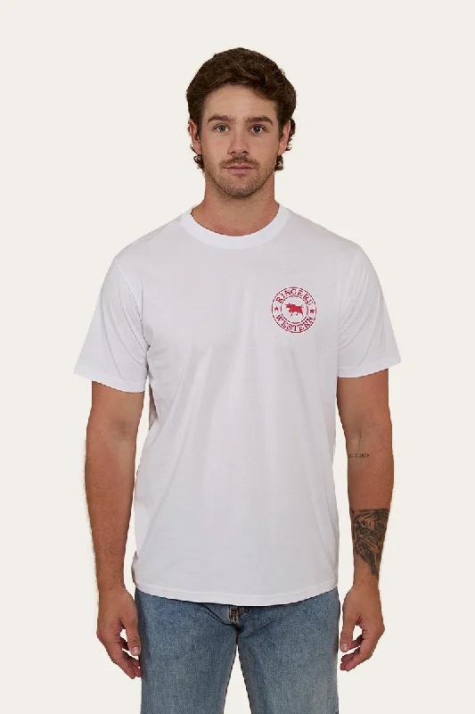 Signature Bull Mens Loose Fit T-Shirt - White/Red